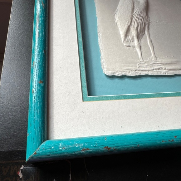 Framed Caste Paper Sculpture Great Blue Heron Signed - Picture 2 of 13